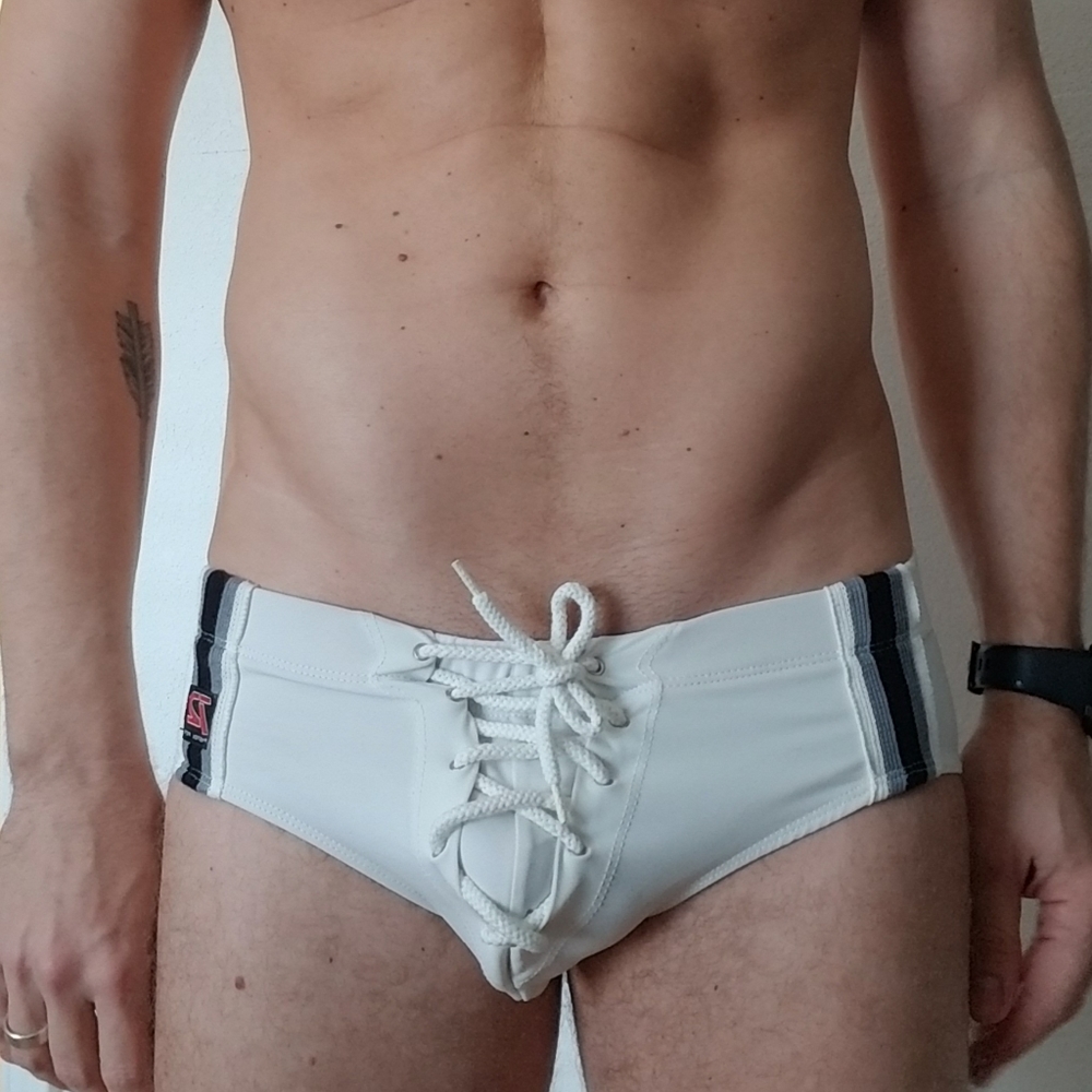 White lace up swim brief speedo